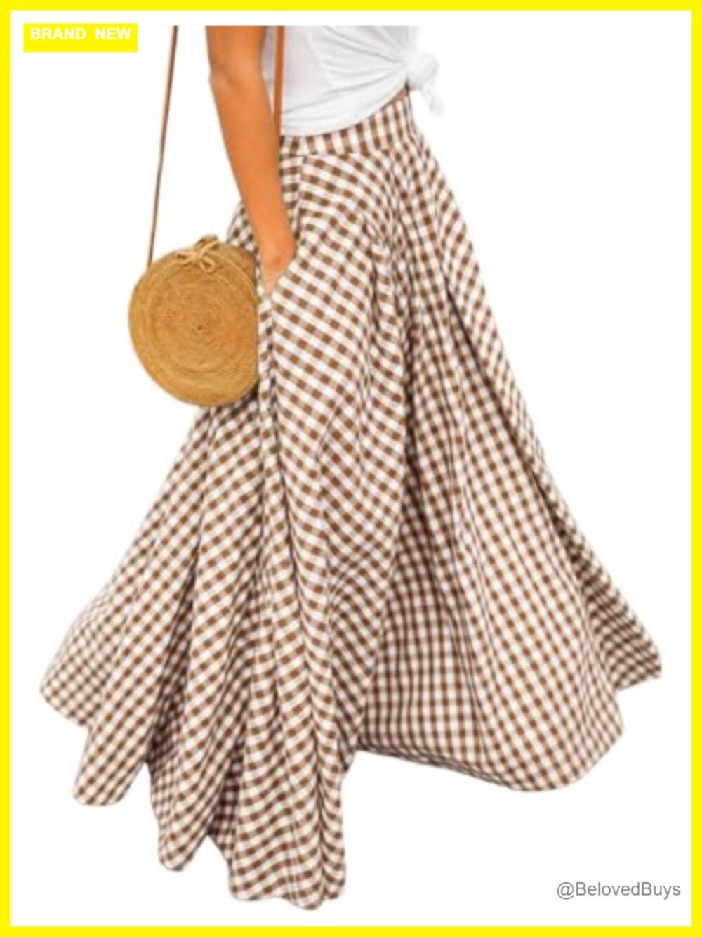 Gingham Maxi Skirt High Waist Pleated A Line Plaid Long Skirt